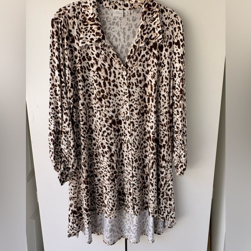 new directions Leopard Print Button-Front Tunic Top - Brown & White